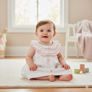 Janie and Jack White Cotton Embroidered Dress Infant Size 3-6 Months Pineapples